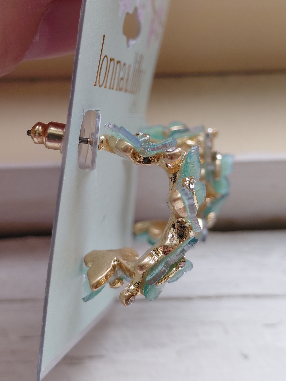 Lonna & lilly Gold and Mint Butterfly Hoop Earrings - Picture 2 of 6